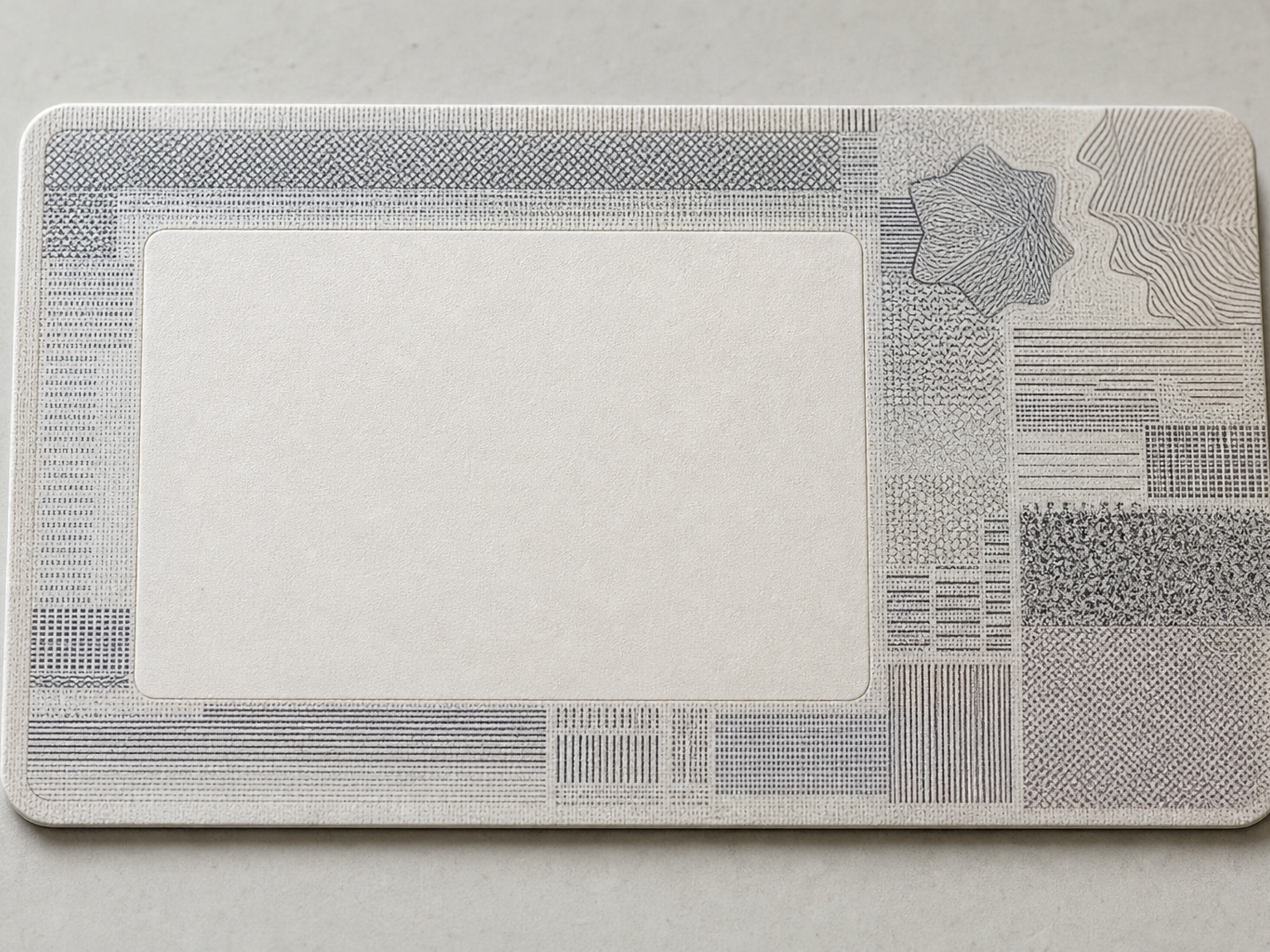 Close view of a finished label whose printed content runs around a plain rectangular area in the middle